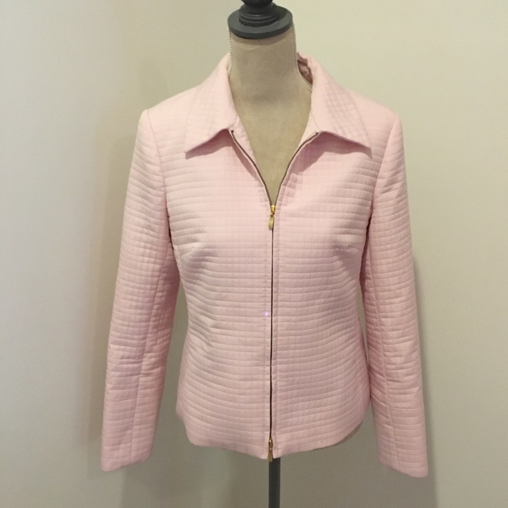 Vintage 90s Casual Corner Pink Quilted embroidered lightweight Car Coat sz 6